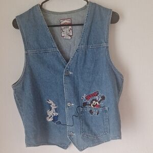 Warner Bros. 90,s Denim Waistcoat Vest with Looney Tunes Embroidery SzM